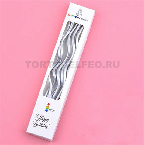 Свечи набор Коктейльные на торт Серебро 6шт h20см